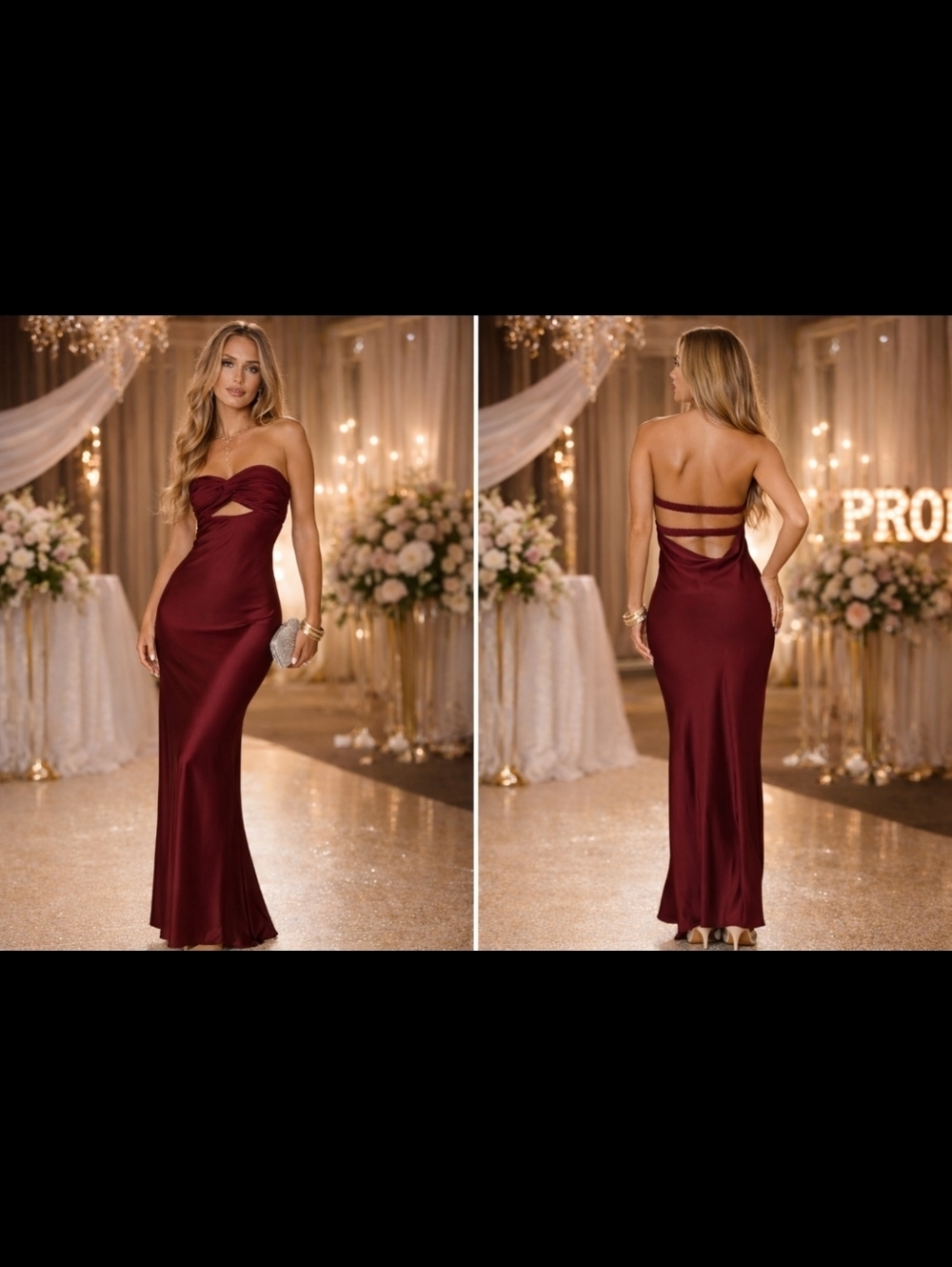 Princess Polly Strapless Twist-Front Burgundy Evening Gown Size 8